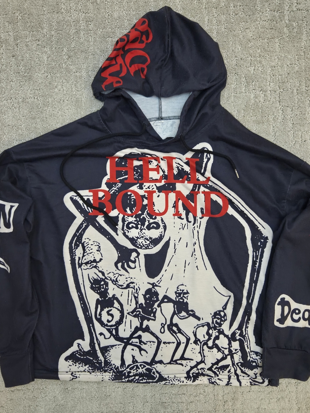 Y2K Negative Space Hellbound Graphic Pullover Hoodie Dark Grey Mens M
